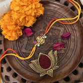 Vriksham RakshaBandhan Kundan Jadau Lakshmi Pendant Rakhi-Red White-G18971